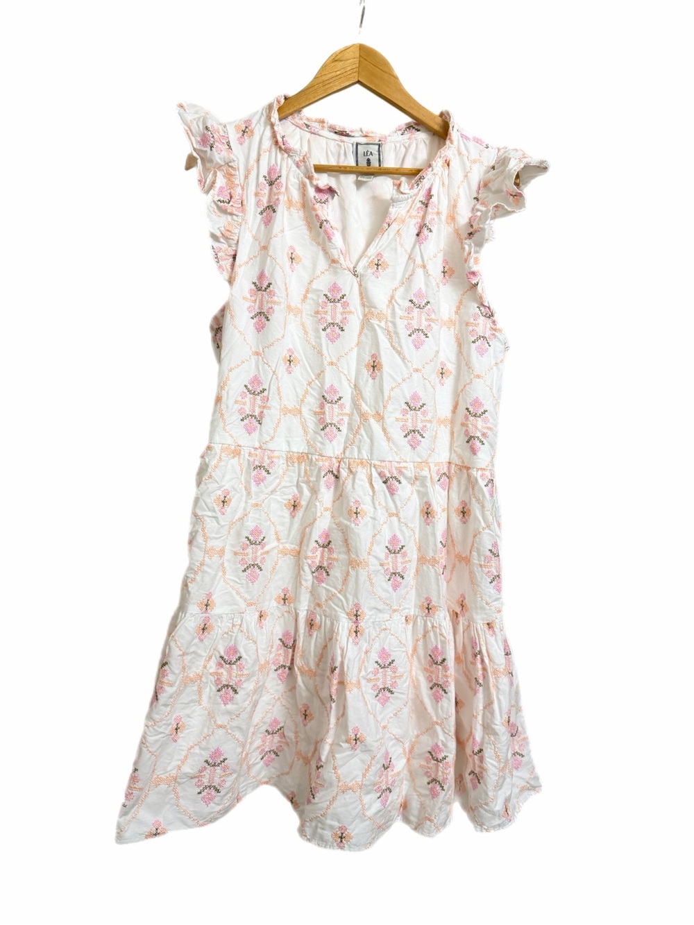 LEA XL White Dress with Pink Floral Embroidery